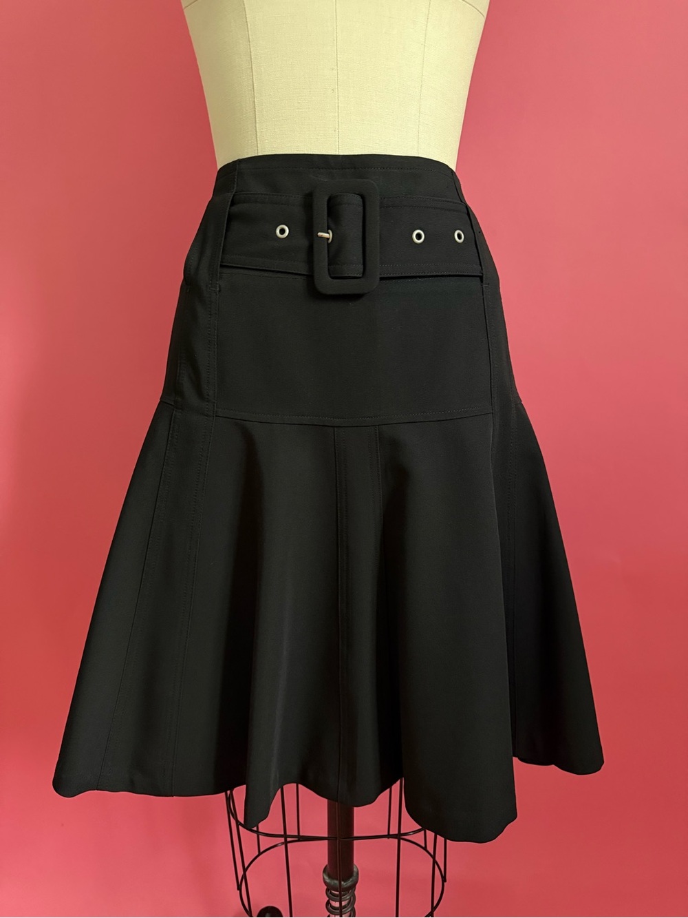 Vintage 90s/Y2K GorpCore Office Siren Piece Flared Gored Midi Skirt w/Self Belt